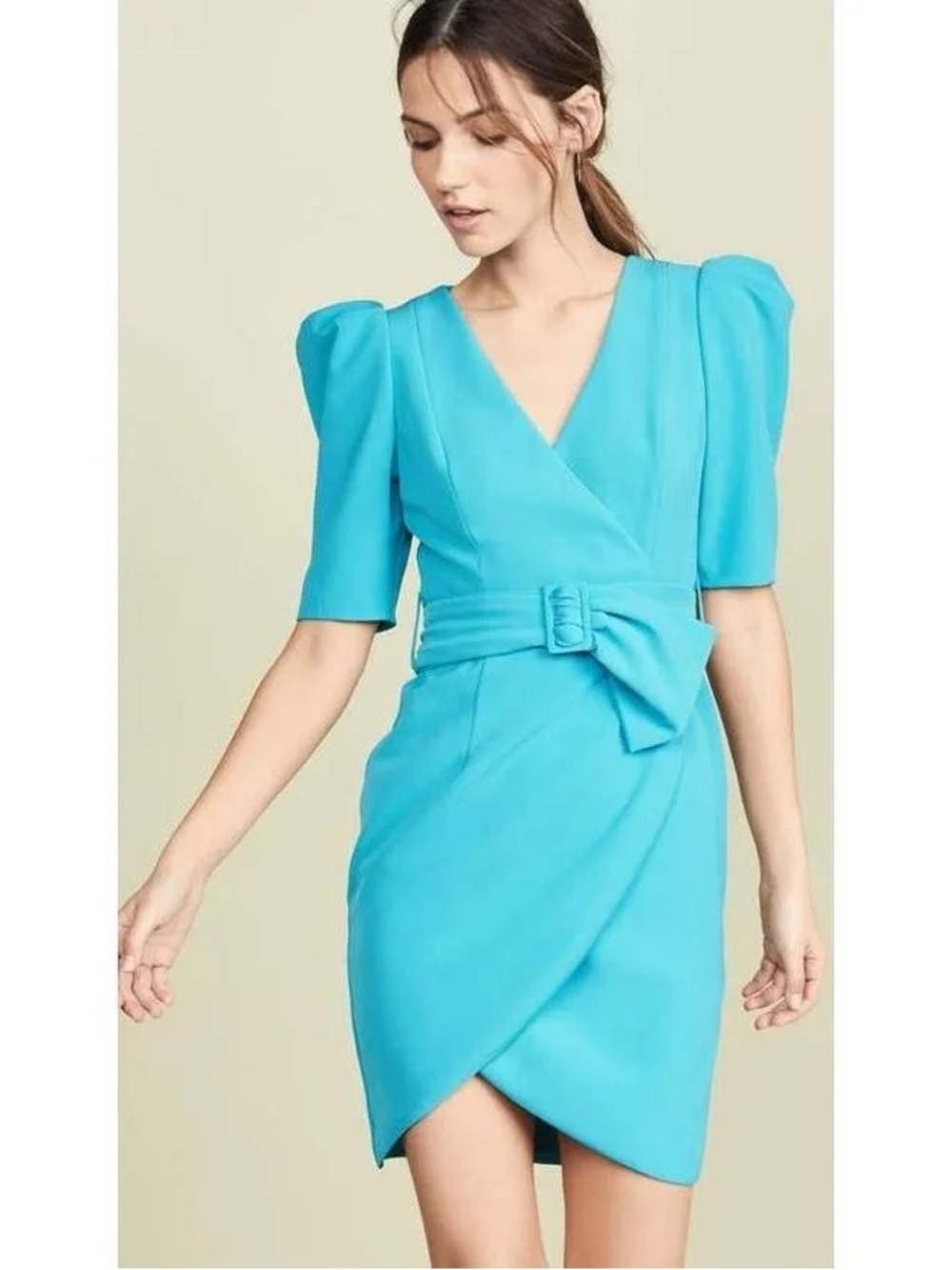 NWT Black Halo Teal Blue Dress with Belted Waist, Size 0
